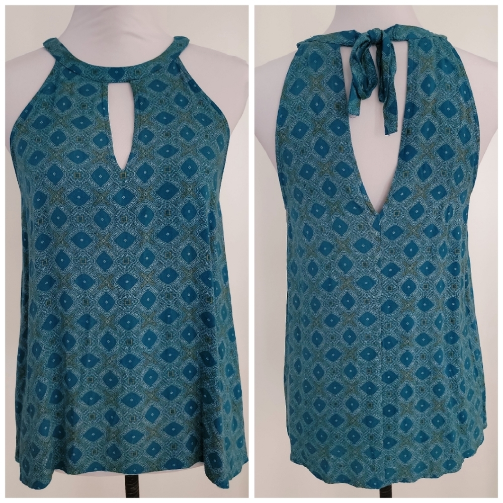 JACK by BB Dakota Boho Peacock Print Keyhole Cutout Halter Swing Tank